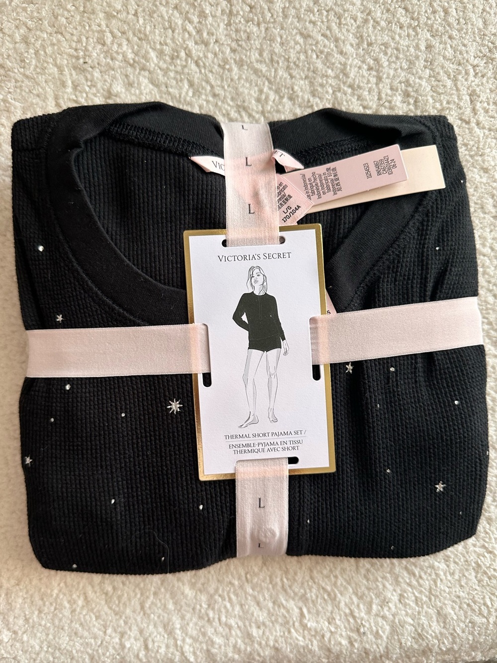Victoria's Secret Black Thermal Short Pajama Set with Star Motif